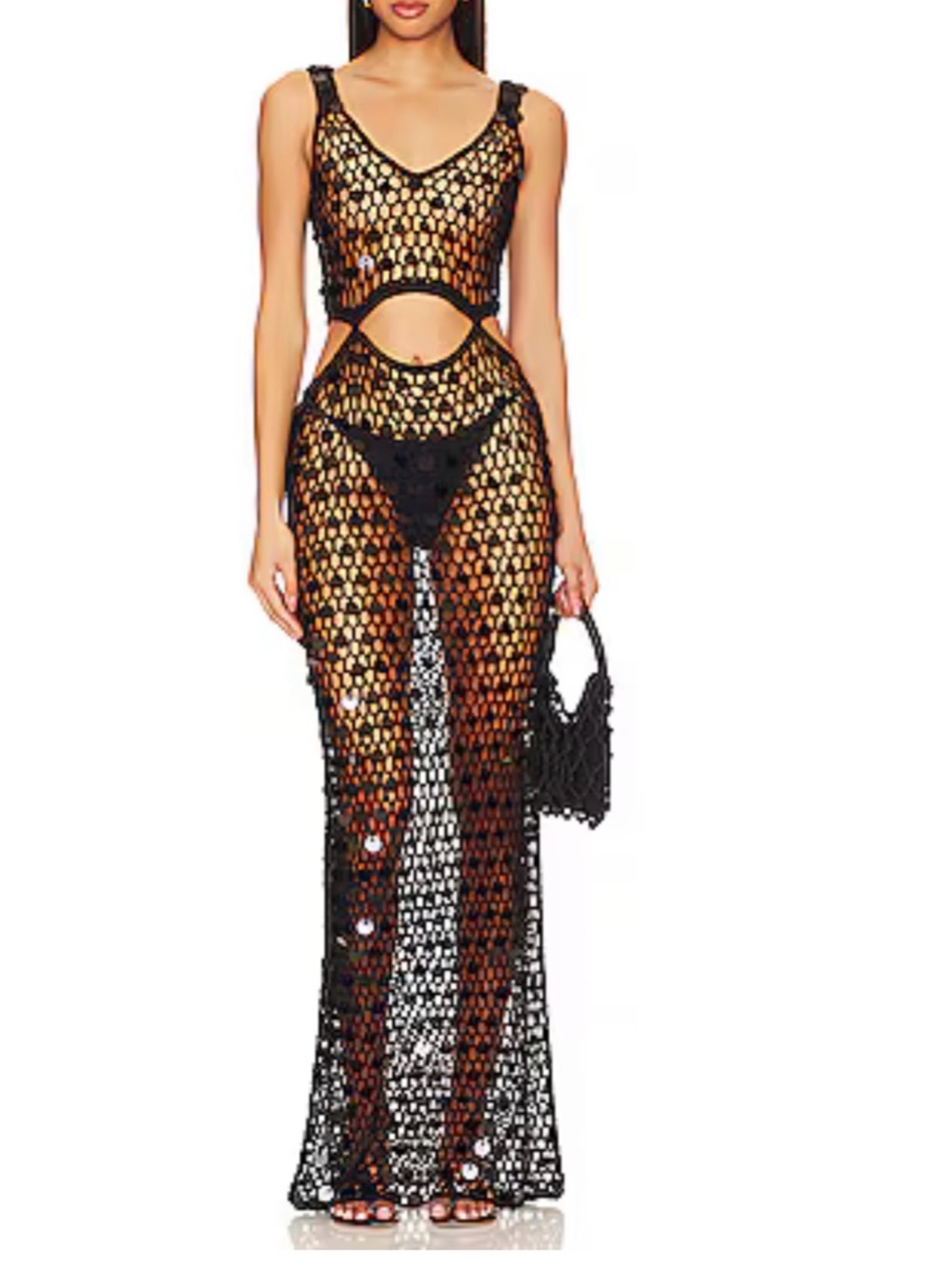 Superdown Elena Black Crochet Cutout Maxi Cover-Up Dress